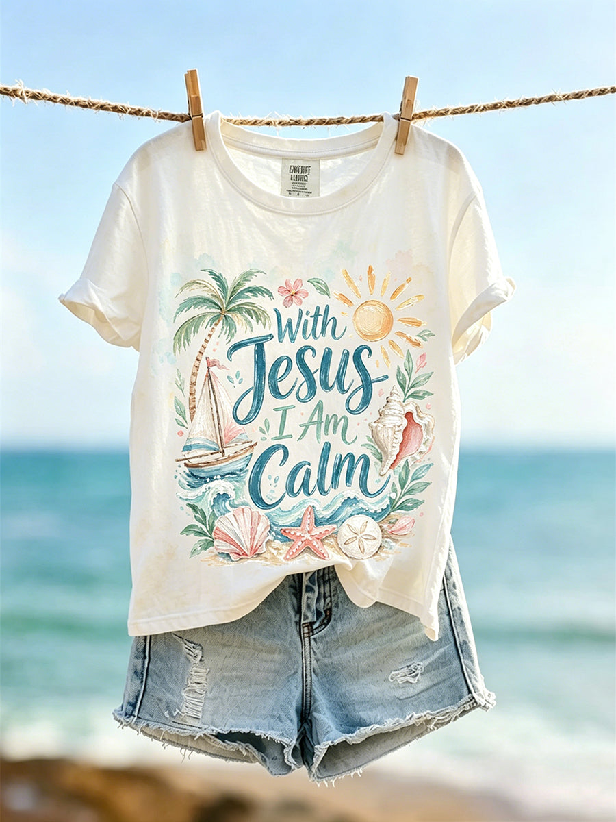 Camiseta de manga corta con estampado Jesús I Am Calm Faith para mujer