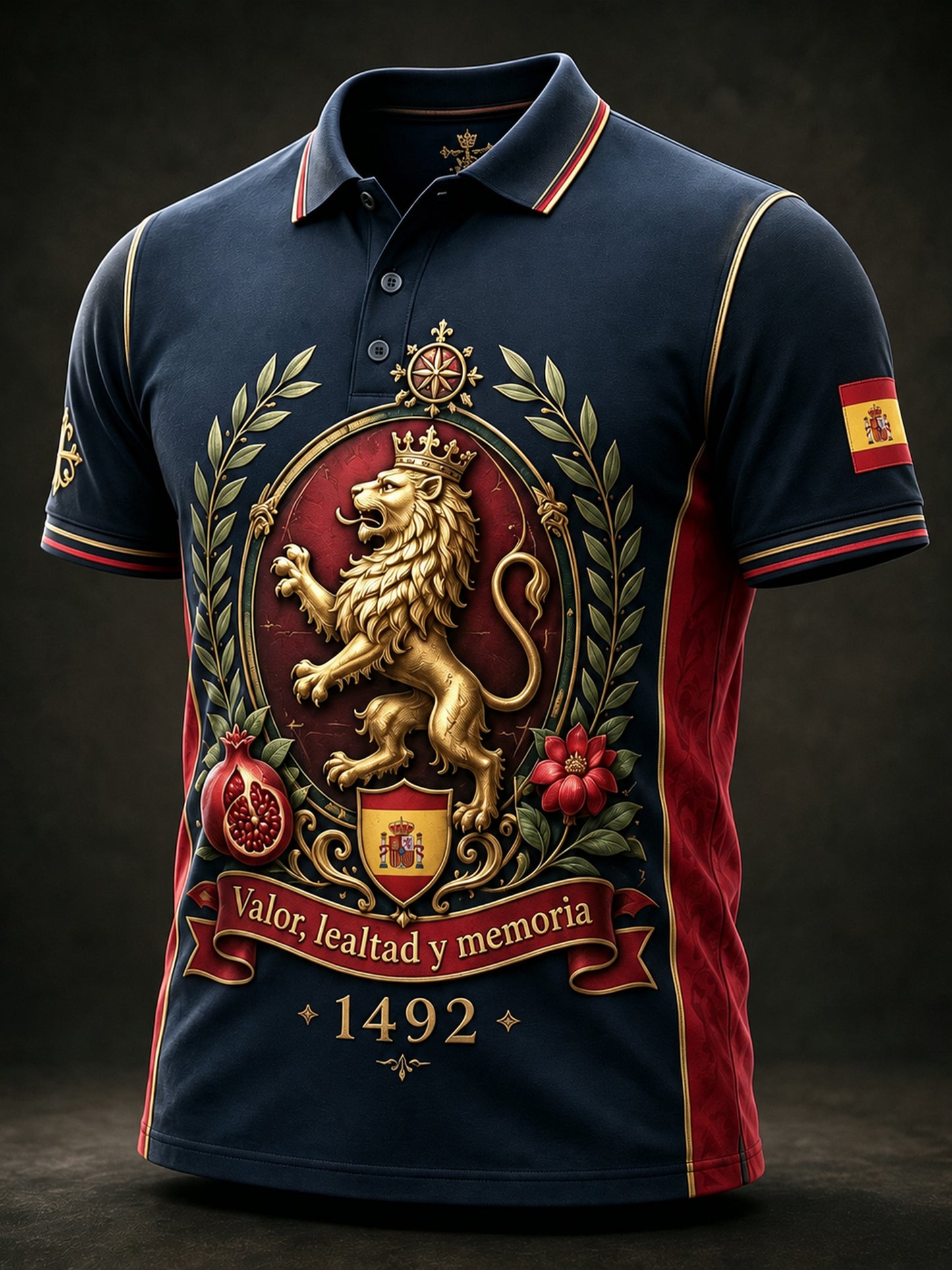 Camisa polo con estampado artístico para hombre, de temática veterana española