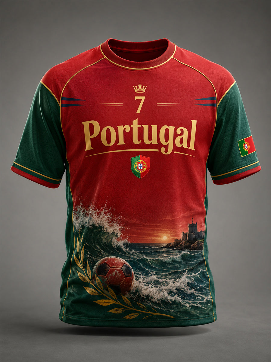 Camiseta con estampado artístico de apoyo al equipo de fútbol de Portugal para hombre