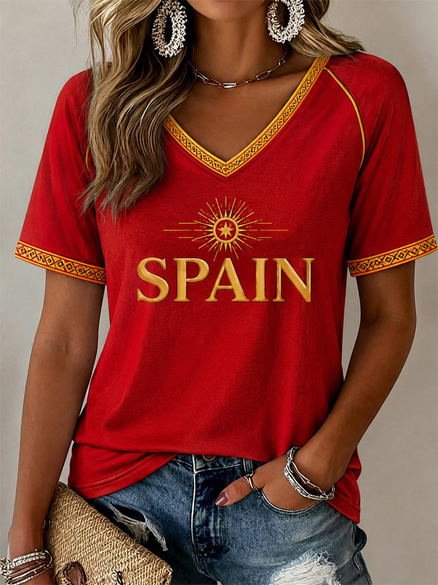 Regalo para mujeres aficionadas al fútbol: camiseta informal con estampado y cuello en V