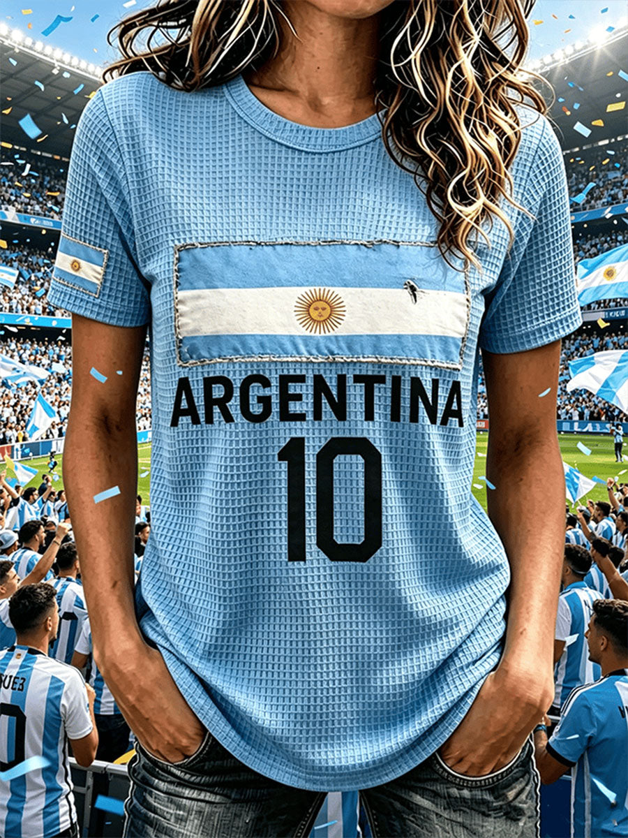 Camiseta de manga corta para mujer Argentina Football Waffle Fabric