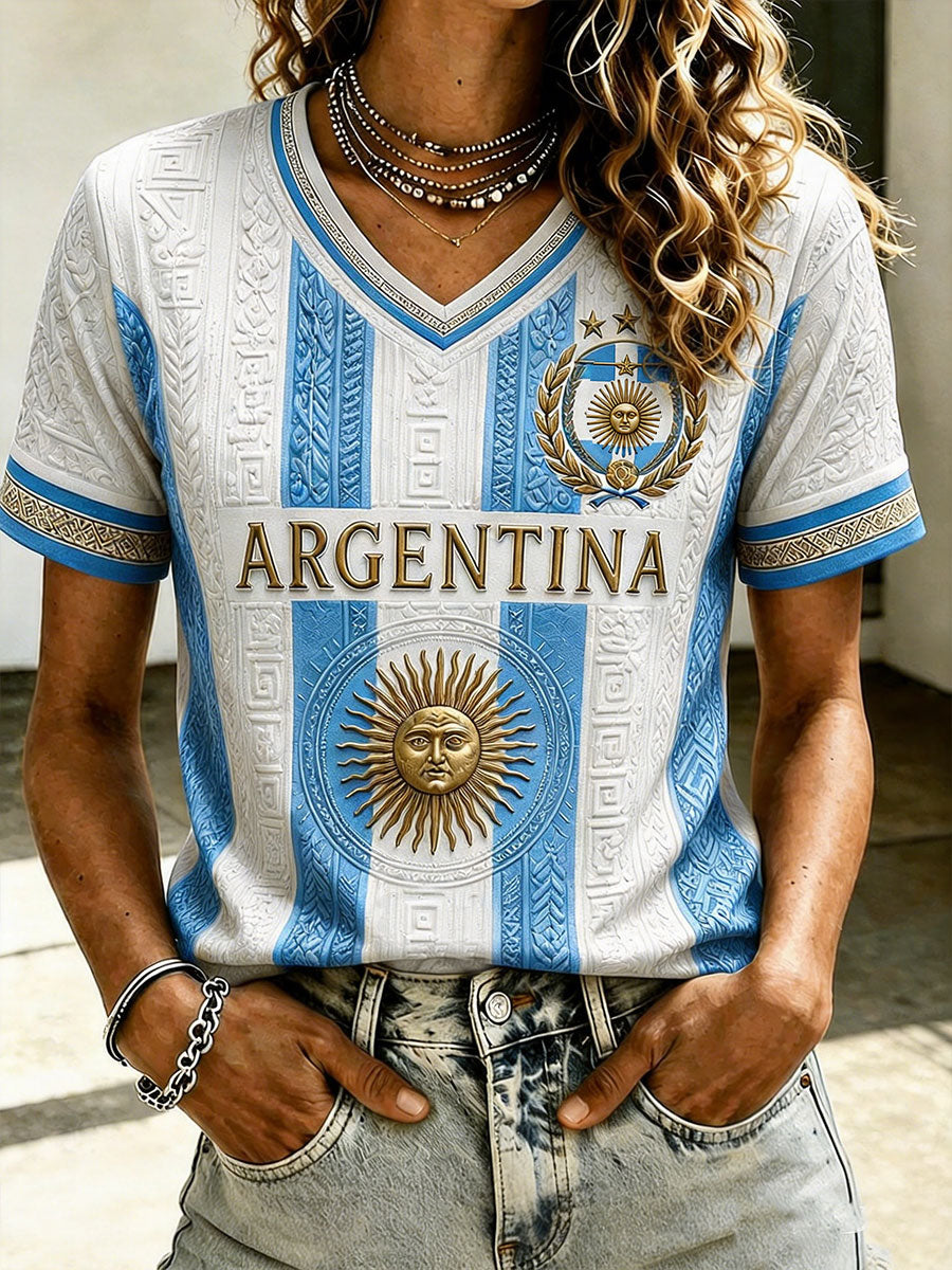 Camiseta de manga corta para mujer Argentina Footbal