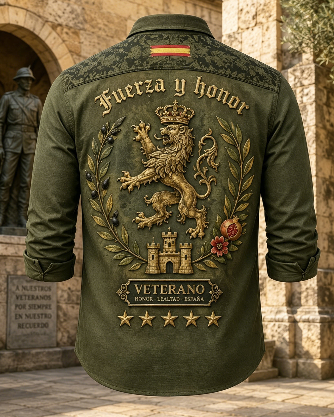 Camisa de manga larga con estampado artístico para hombre, de inspiración veterana española