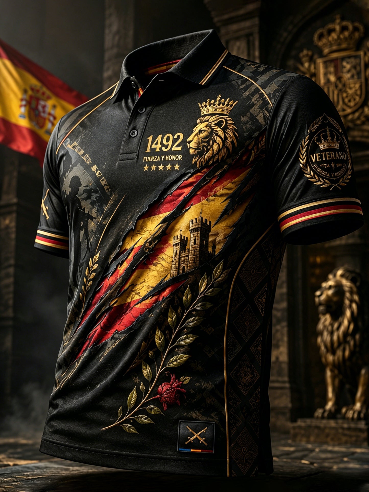 Camisa polo con estampado artístico para hombre, de temática veterana española