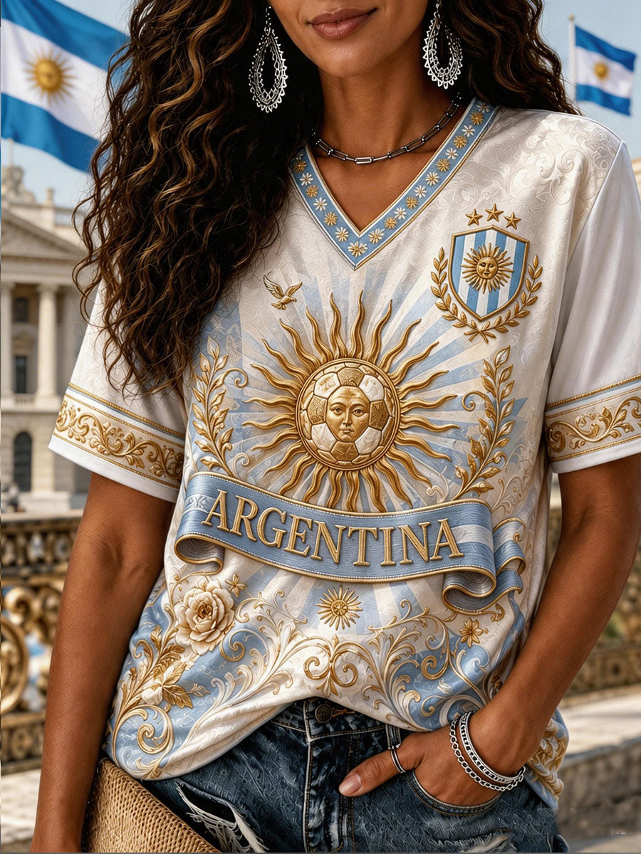 Camiseta de fútbol argentina para mujer, de manga corta