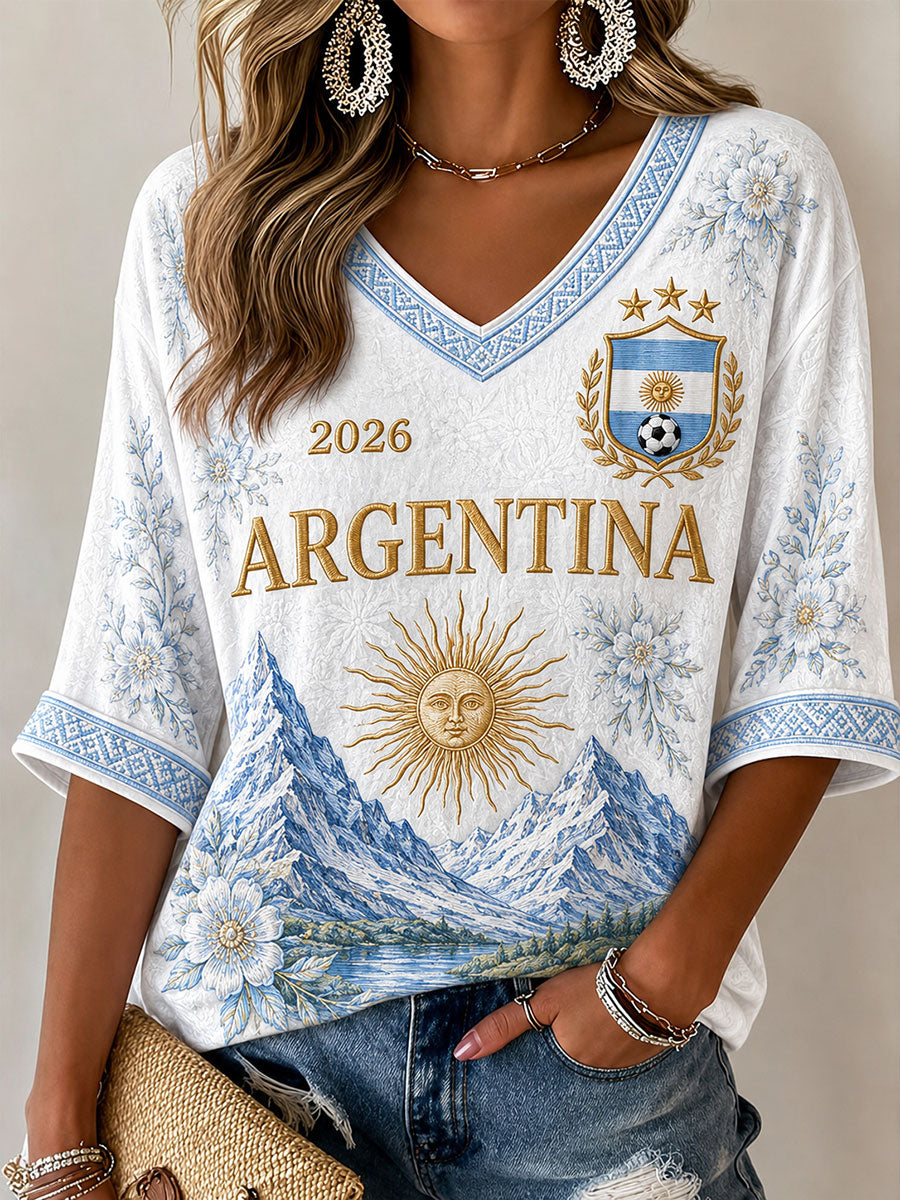 Camiseta informal con estampado de fútbol argentino para mujer