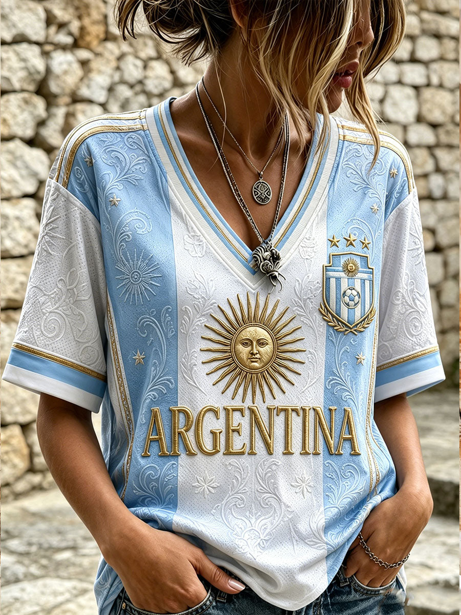 Camiseta de fútbol argentina para mujer, de manga corta