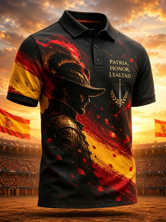 Camisa polo con estampado artístico conmemorativo para veteranos españoles, estilo masculino