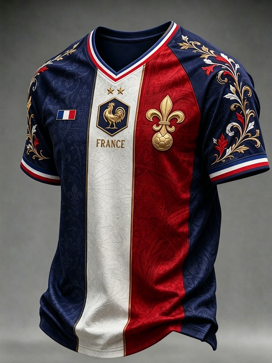 Camiseta con cuello en V para hombre de fútbol de Francia