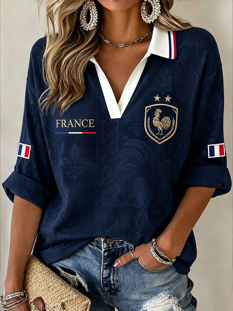 Camiseta con cuello en V France Football para mujer