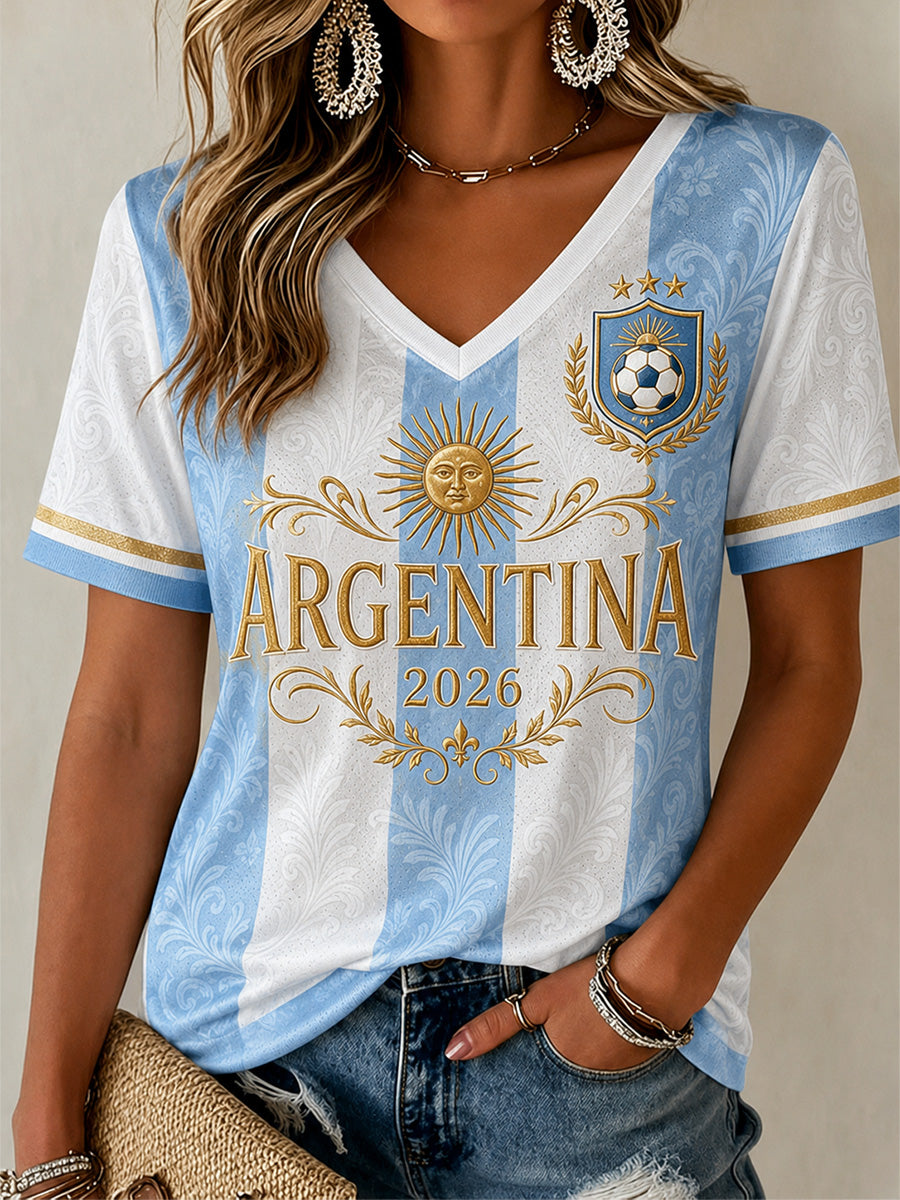 Regalo para mujeres aficionadas al fútbol: camiseta informal con estampado y cuello en V