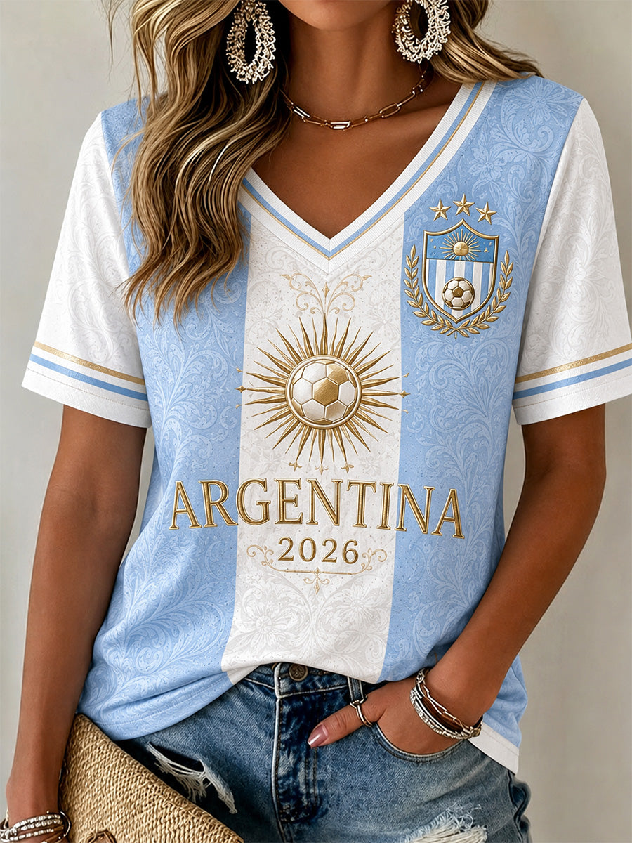 Regalo para mujeres aficionadas al fútbol: camiseta informal con estampado y cuello en V