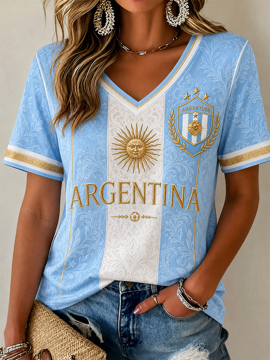 Regalo para mujeres aficionadas al fútbol: camiseta informal con estampado y cuello en V