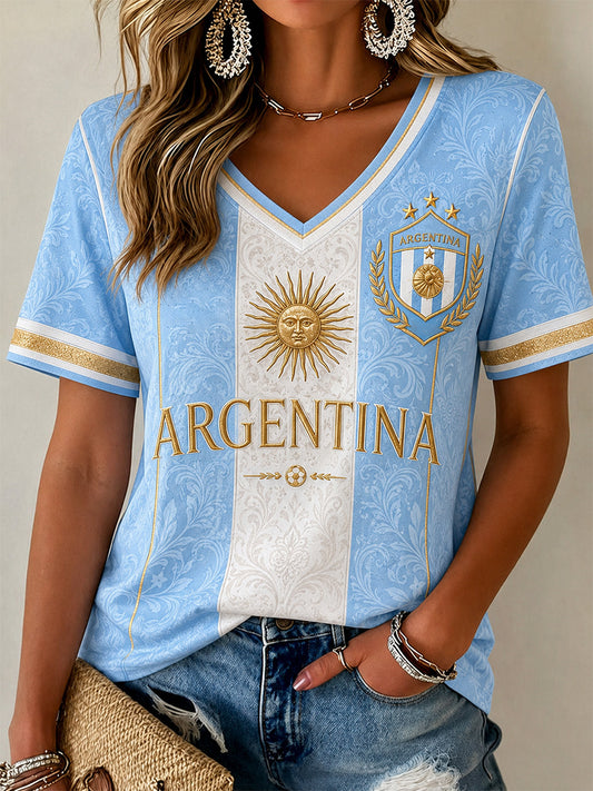 Regalo para mujeres aficionadas al fútbol: camiseta informal con estampado y cuello en V