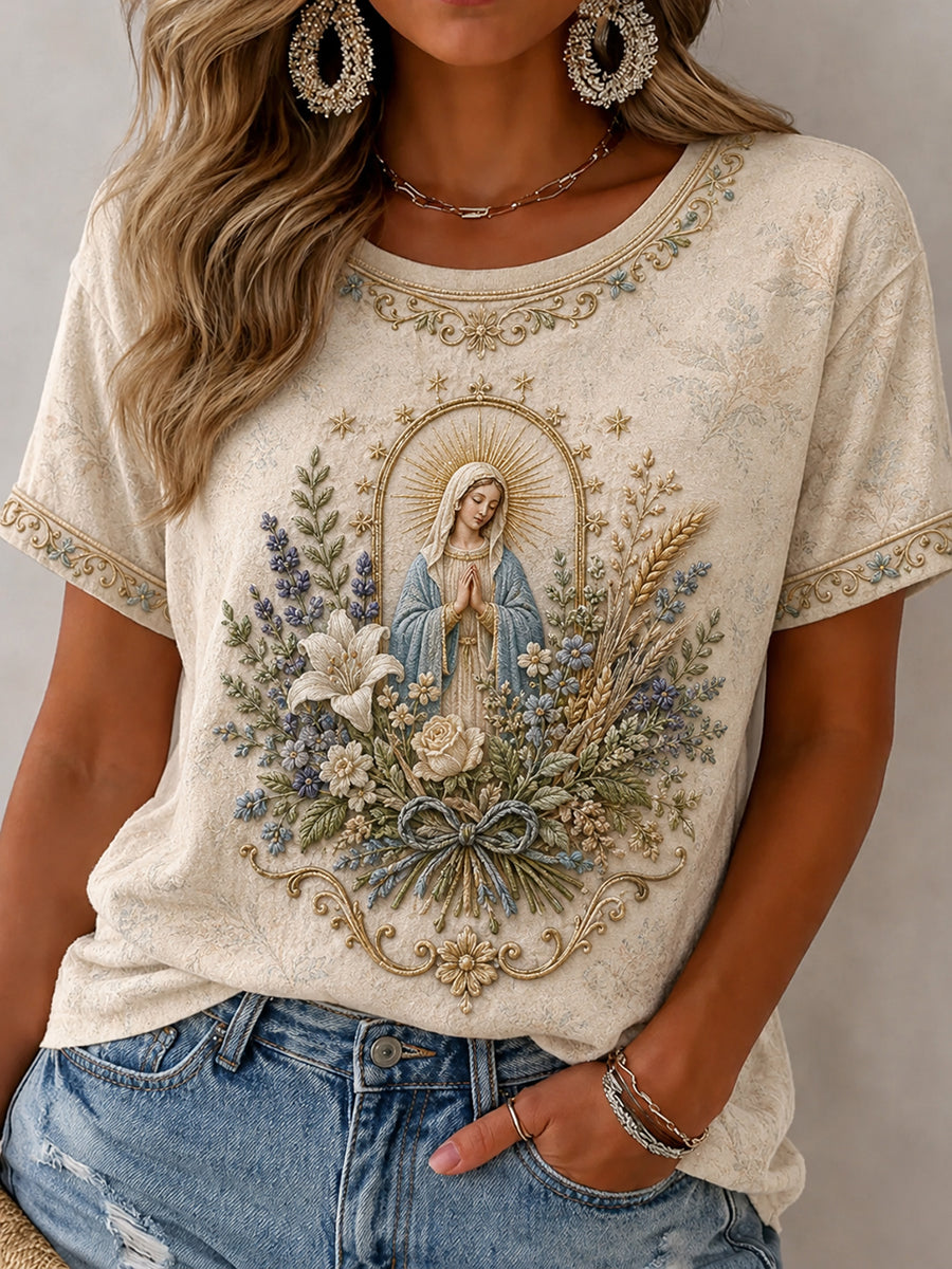 Camiseta estampada de la Asunción de María para mujer