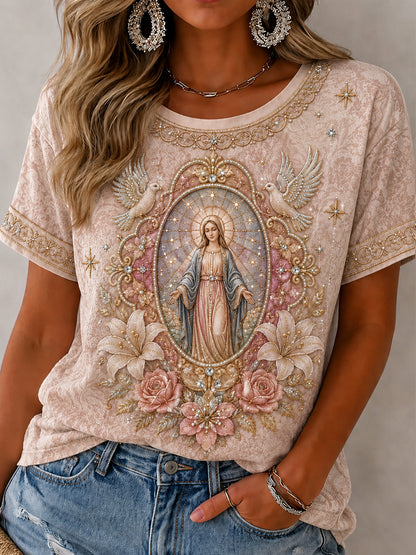 Camiseta estampada de la Asunción de María para mujer
