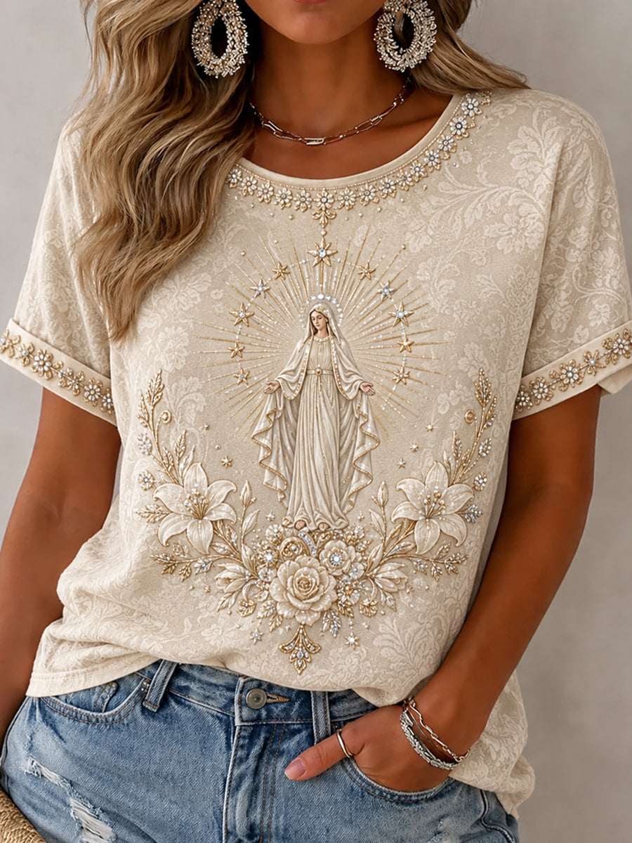 Camiseta estampada de la Asunción de María para mujer