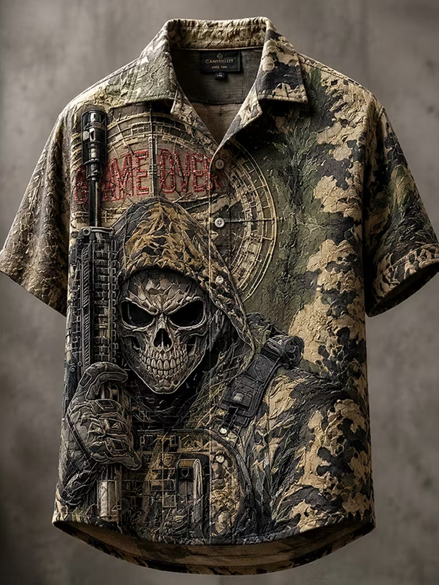 Camisa de manga corta con estampado de camuflaje Soldado de cráneo para hombre