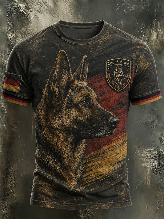 Camiseta casual con estampado de pastor alemán para hombre