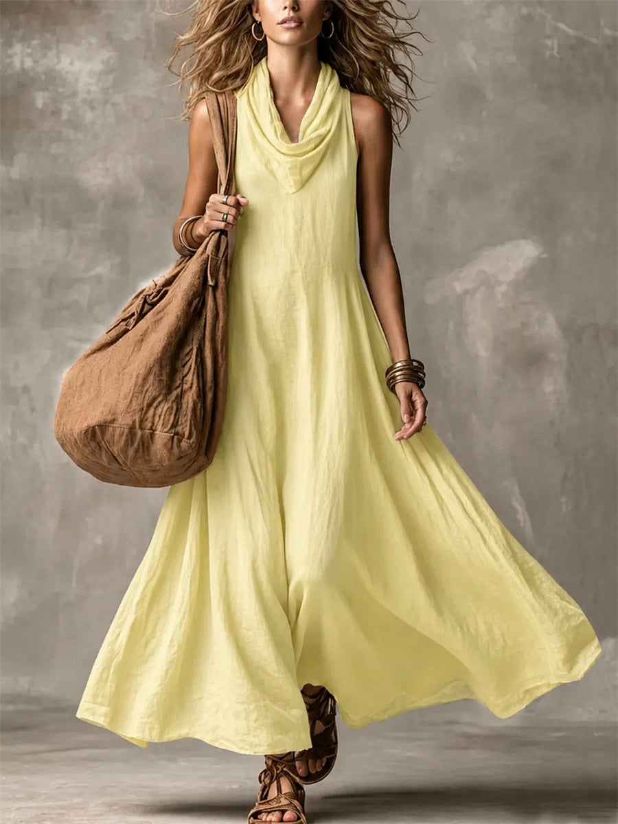 Vestido maxi con falda ancha Flowy cuello de capucha simple para mujer