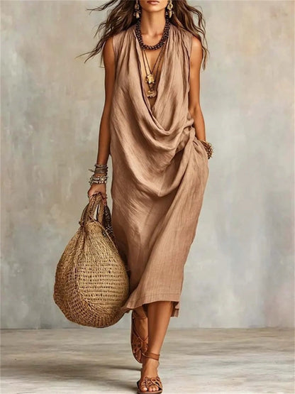 Vestido de Midi cómodo casual con cuello de capucha simple para mujer