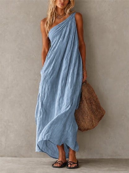 Mujeres simple con clase un hombro sin mangas Maxi vestido