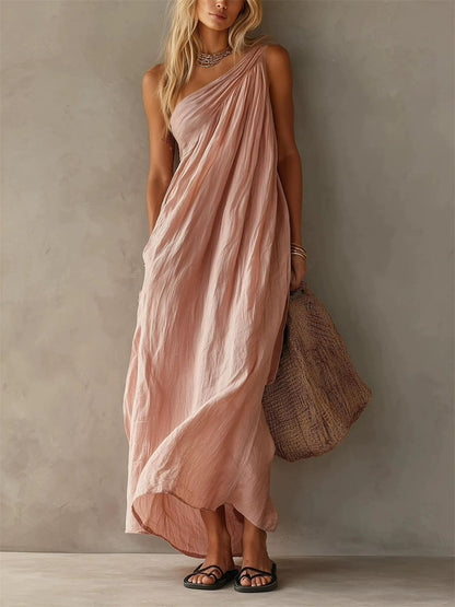Mujeres simple con clase un hombro sin mangas Maxi vestido