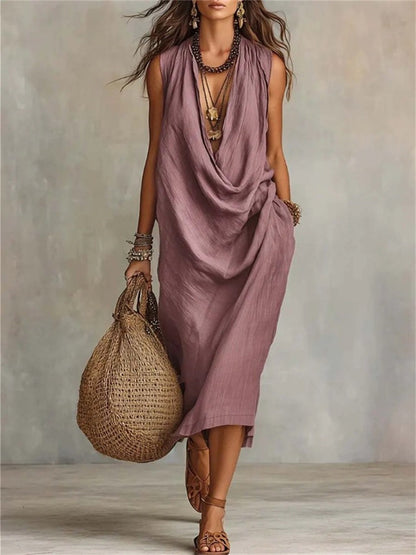 Vestido de Midi cómodo casual con cuello de capucha simple para mujer