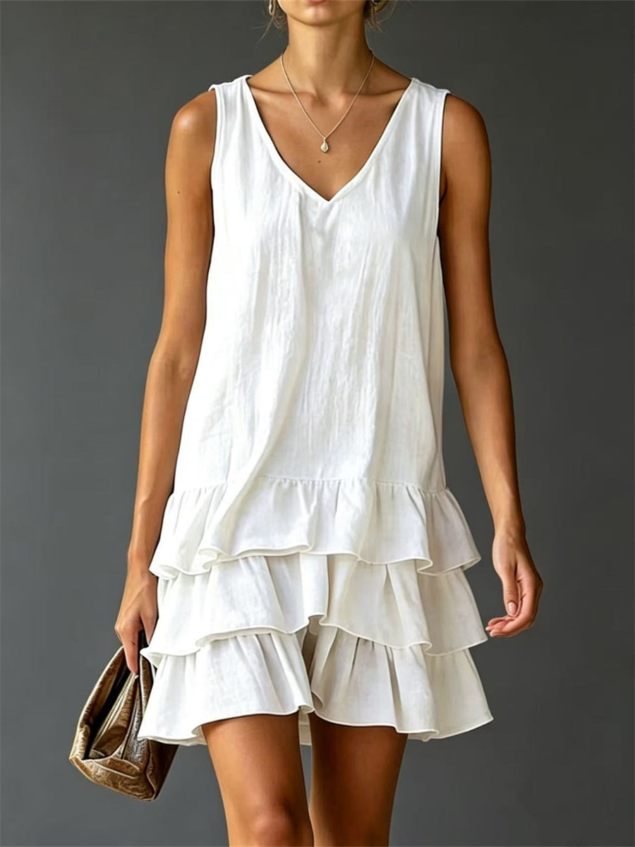 Mini vestido sin mangas con volantes vintage para mujer