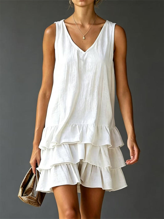 Mini vestido sin mangas con volantes vintage para mujer