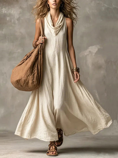 Vestido maxi con falda ancha Flowy cuello de capucha simple para mujer