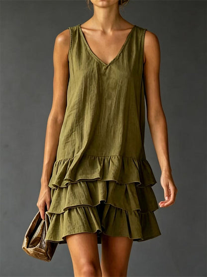Mini vestido sin mangas con volantes vintage para mujer