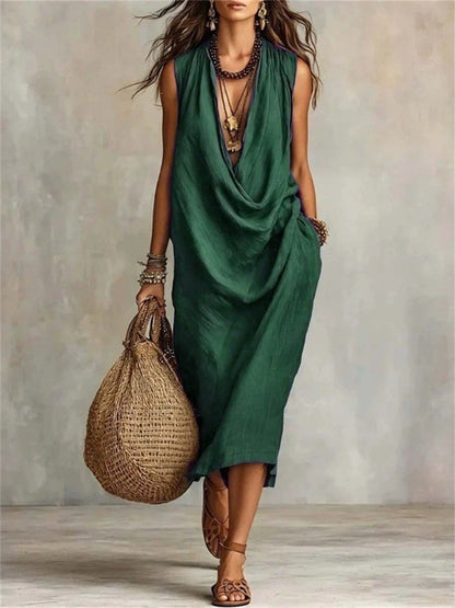 Vestido de Midi cómodo casual con cuello de capucha simple para mujer