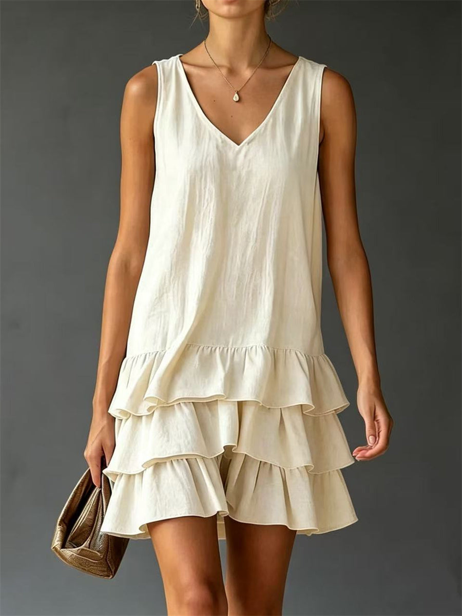 Mini vestido sin mangas con volantes vintage para mujer