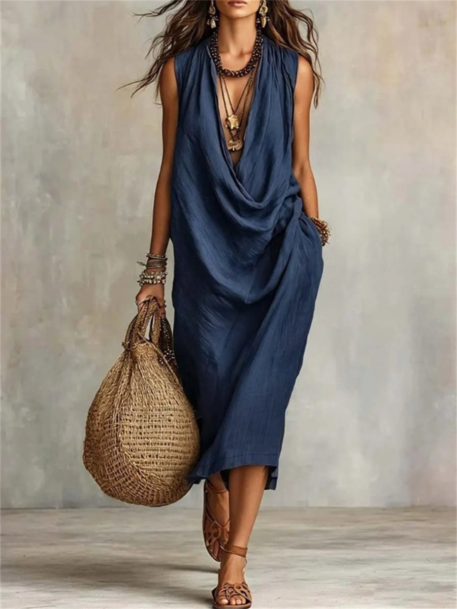 Vestido de Midi cómodo casual con cuello de capucha simple para mujer
