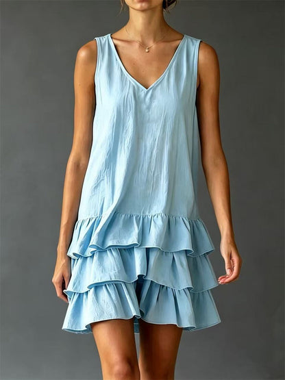 Mini vestido sin mangas con volantes vintage para mujer