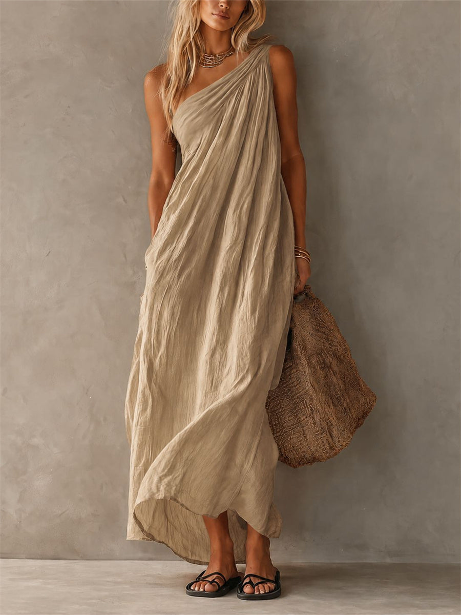 Mujeres simple con clase un hombro sin mangas Maxi vestido