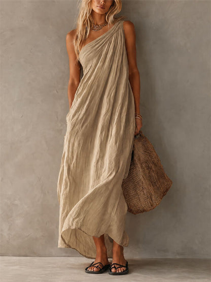 Mujeres simple con clase un hombro sin mangas Maxi vestido