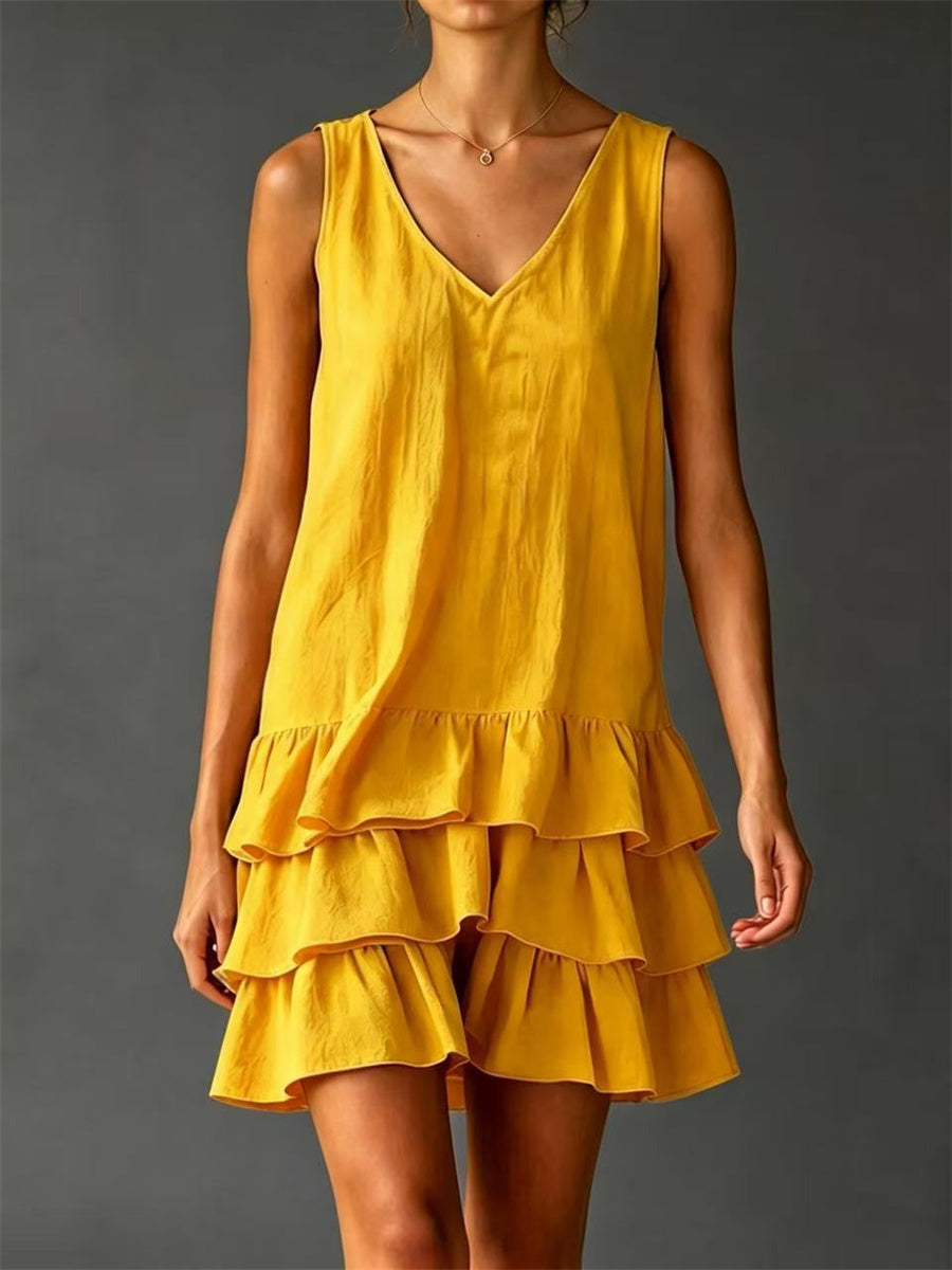 Mini vestido sin mangas con volantes vintage para mujer
