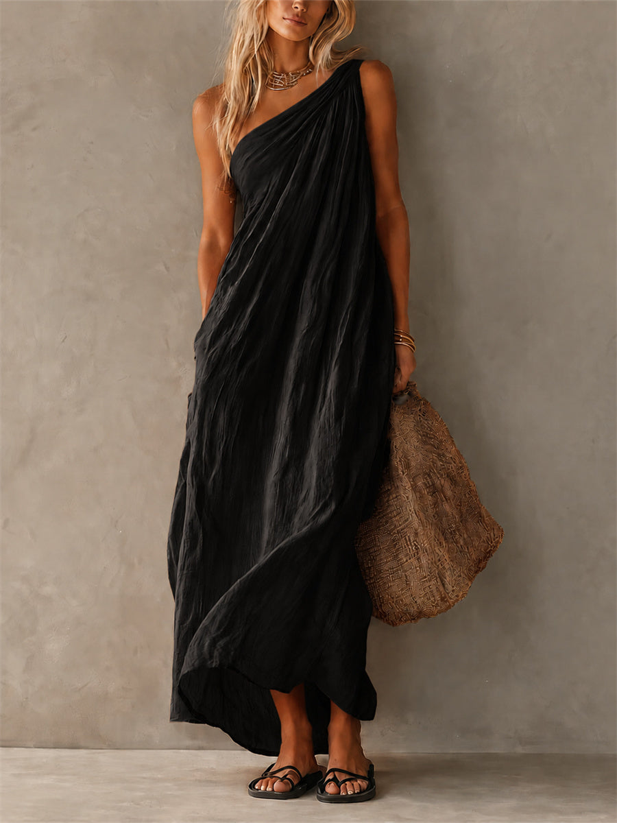 Mujeres simple con clase un hombro sin mangas Maxi vestido