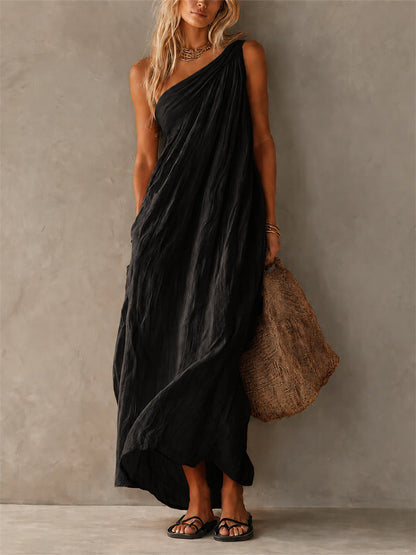 Mujeres simple con clase un hombro sin mangas Maxi vestido