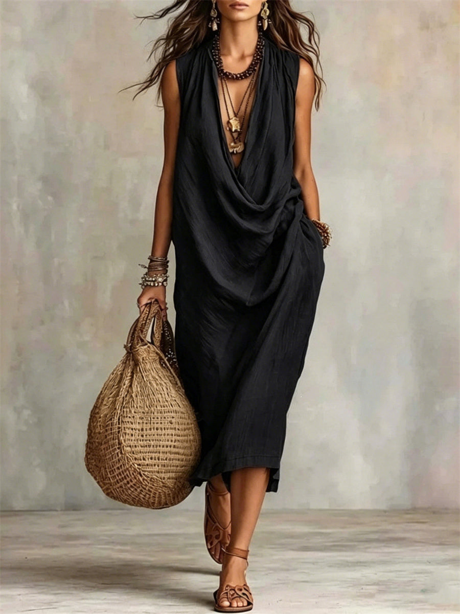 Vestido de Midi cómodo casual con cuello de capucha simple para mujer