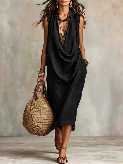 Vestido de Midi cómodo casual con cuello de capucha simple para mujer