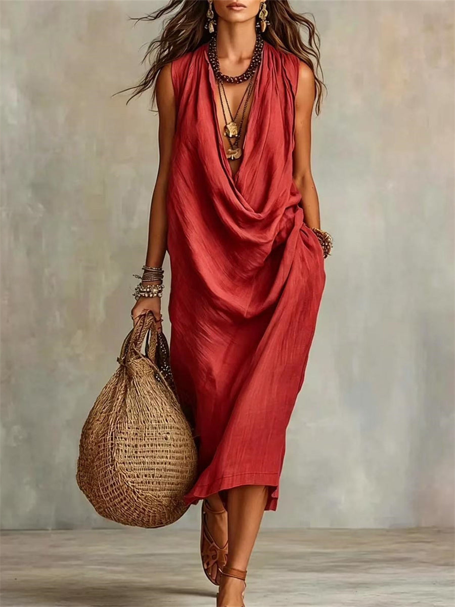 Vestido de Midi cómodo casual con cuello de capucha simple para mujer