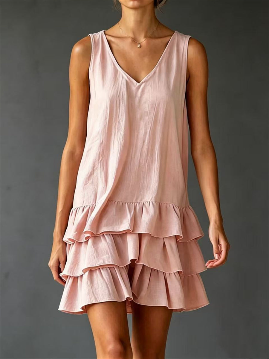 Mini vestido sin mangas con volantes vintage para mujer