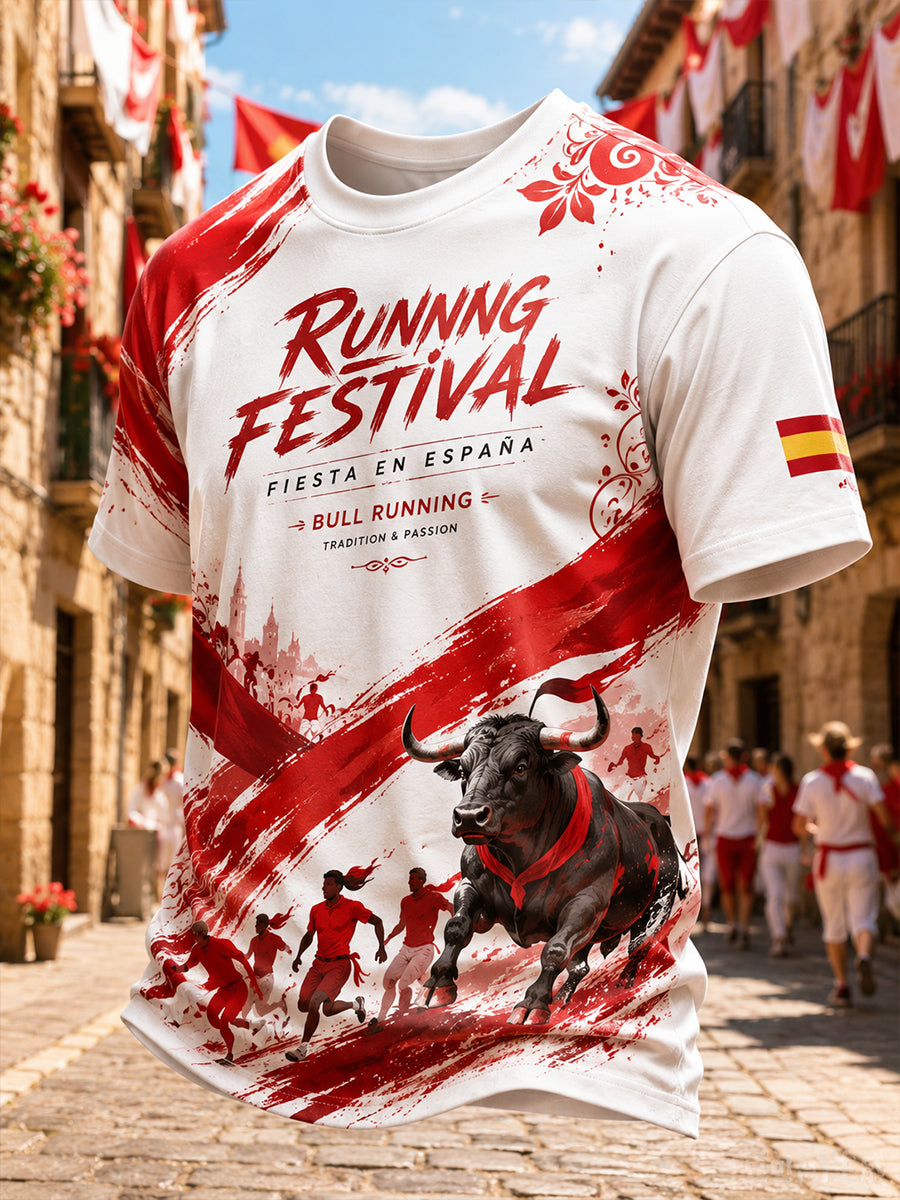 Camiseta de manga corta para hombre con estampado gráfico de Running Of The Bulls