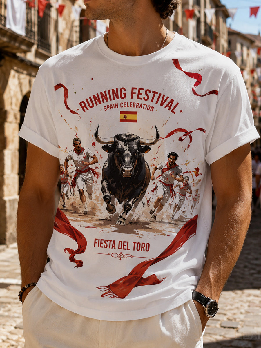 Camiseta de hombre de manga corta con estampado gráfico de la corrida de los toros