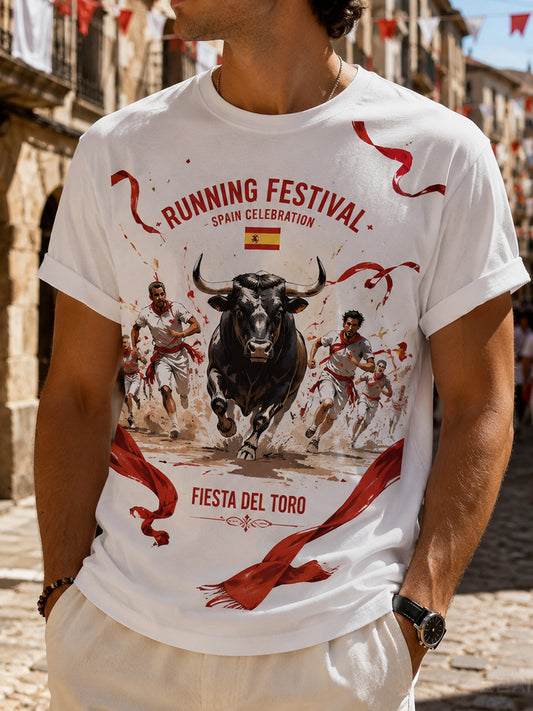 Camiseta de hombre de manga corta con estampado gráfico de la corrida de los toros