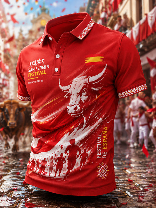 Camisa polo de manga corta para hombre con estampado temático de la Carrera del Toro