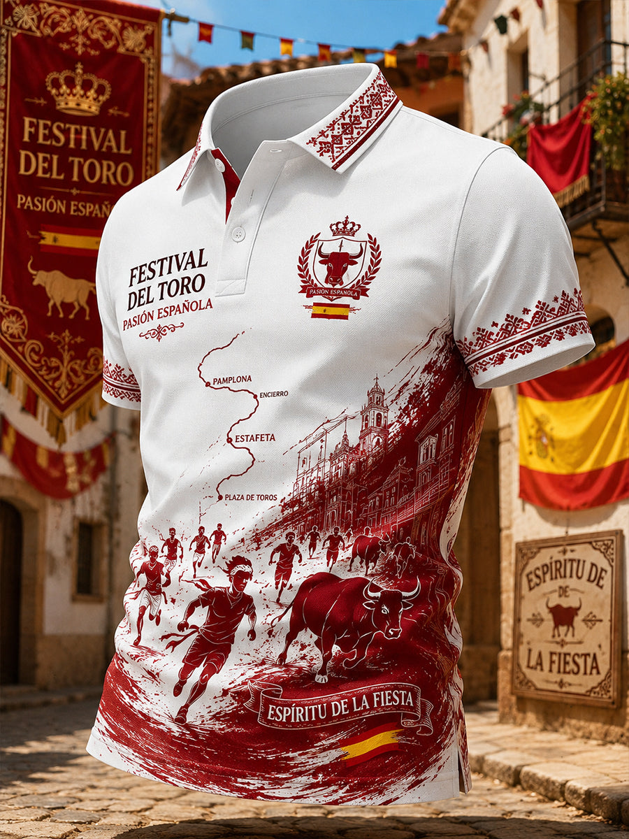 Camisa polo de manga corta para hombre con estampado temático de la Carrera del Toro